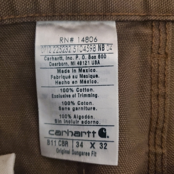 Carhartt Mens 34x28 B11 Canyon Brown Canvas Carpenter Dungaree Work Pants - Picture 7 of 7